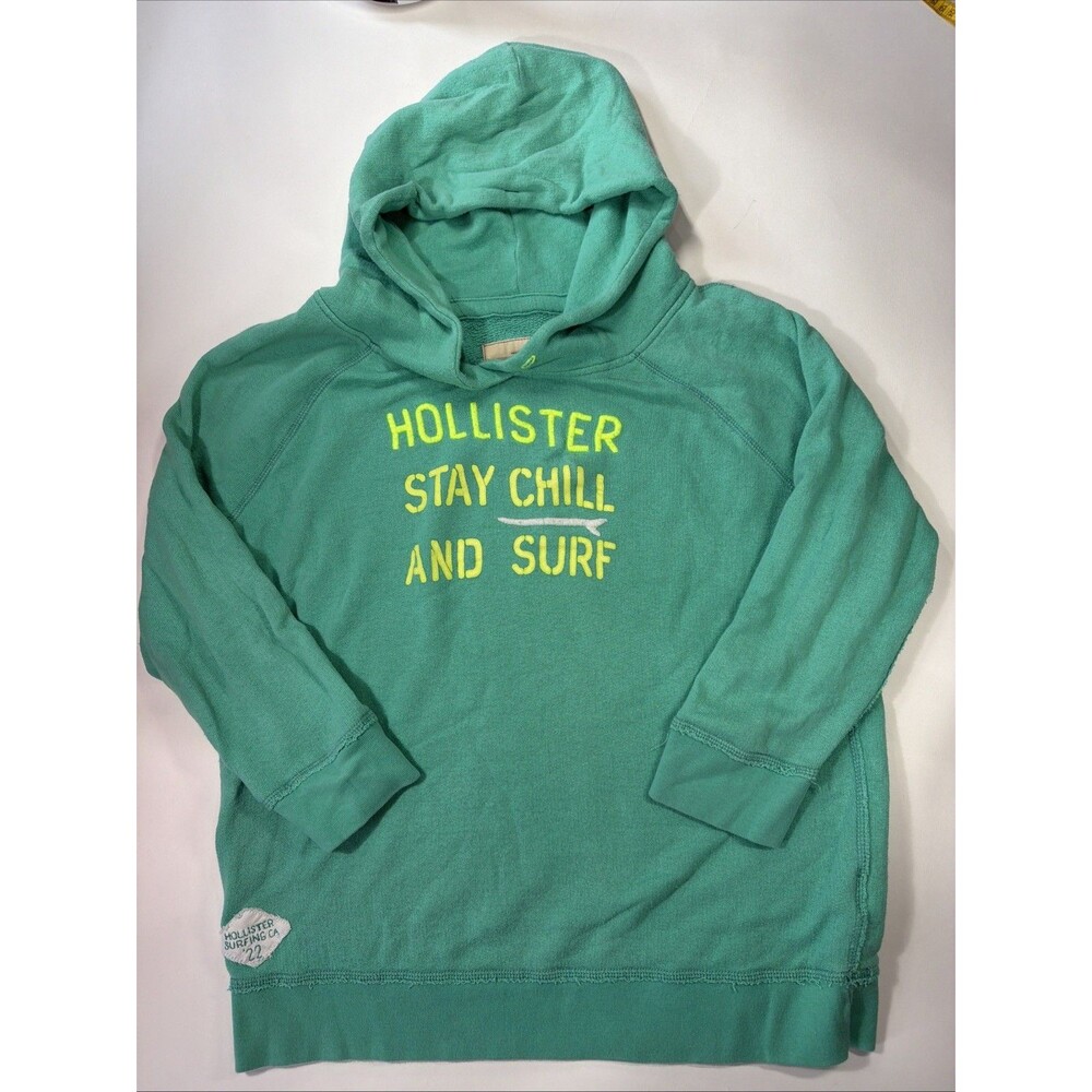 Hollister Women’s Mint Green Distressed Hoodie Size Large